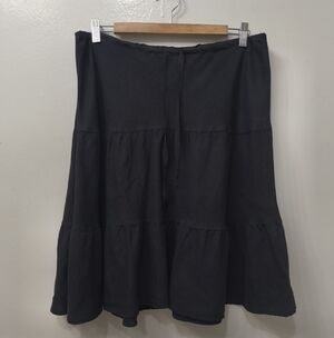 Vtg.Allen Allen Black Tiered 100% Linen  Waist Tie Skirt Black XL Minimalist Y2K